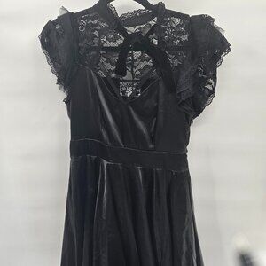 Killstar Gothic Dark Black Lace Bow Neck Wednesday Large